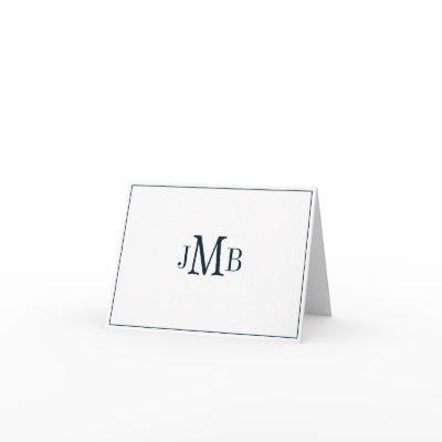 Navy on White Monogram folded Thank You Card