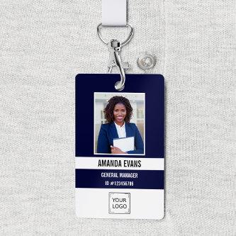 Navy | Photo Employee Logo or QR CODE Security Badge