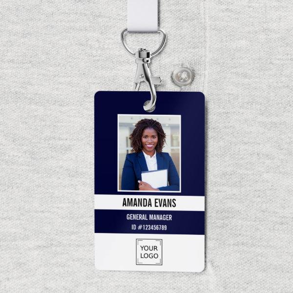 Navy | Photo Employee Logo or QR CODE Security Badge
