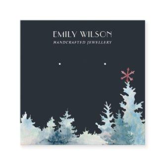 NAVY PINE TREE WINTER FOREST STUD EARRING DISPLAY SQUARE