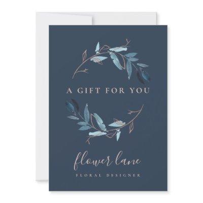 NAVY PINK BLUE FAUNA WREATH GIFT CERTIFICATE CARD