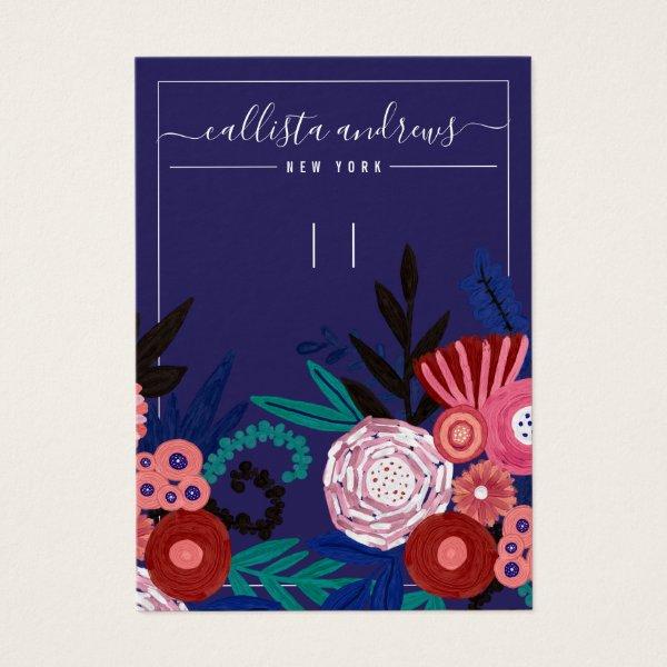 Navy Pink Floral Cursive Keychain Display Card
