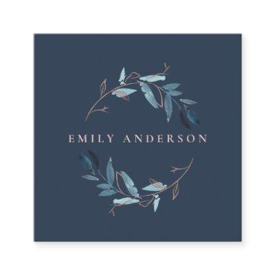 NAVY PINK FOLIAGE WATERCOLOR WREATH PROFESSIONAL SQUARE