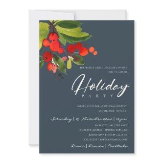 NAVY RED BERRIES CORPORATE HOLIDAY CHRISTMAS PARTY INVITATION
