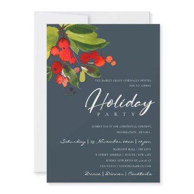 NAVY RED BERRIES CORPORATE HOLIDAY CHRISTMAS PARTY INVITATION