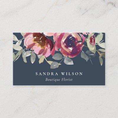 NAVY RED BLUSH BURGUNDY ROSE WATERCOLOR FLORAL