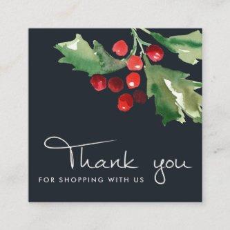 NAVY RED GREEN HOLLY BERRY CHRISTMAS THANK YOU SQUARE