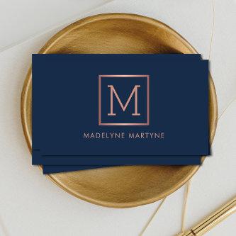 Navy Rose Gold Monogram Elegant