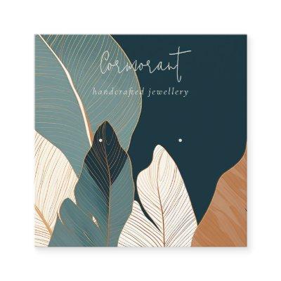 Navy Rust Gold Tropical Leafy Earring Display Square