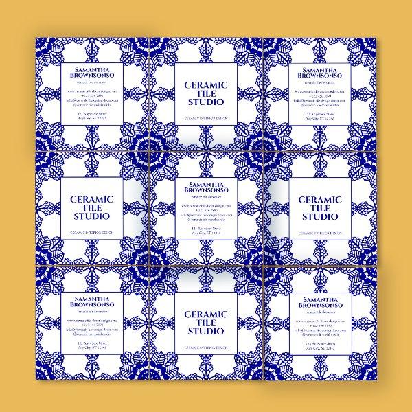 Navy Seamless Mosaic Tile Pattern Ornament Square