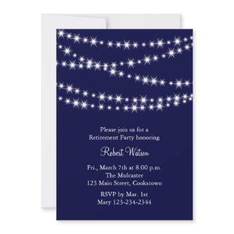 Navy Twinkle Lights Retirement Party Invitation