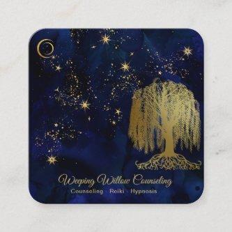 *~* Navy Weeping Willow Tree Gold Universe Cosmic Square