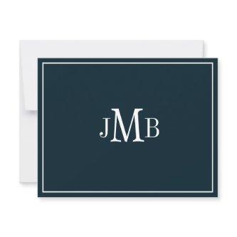 Navy & White Monogrammed Initials Flat Thank You Card