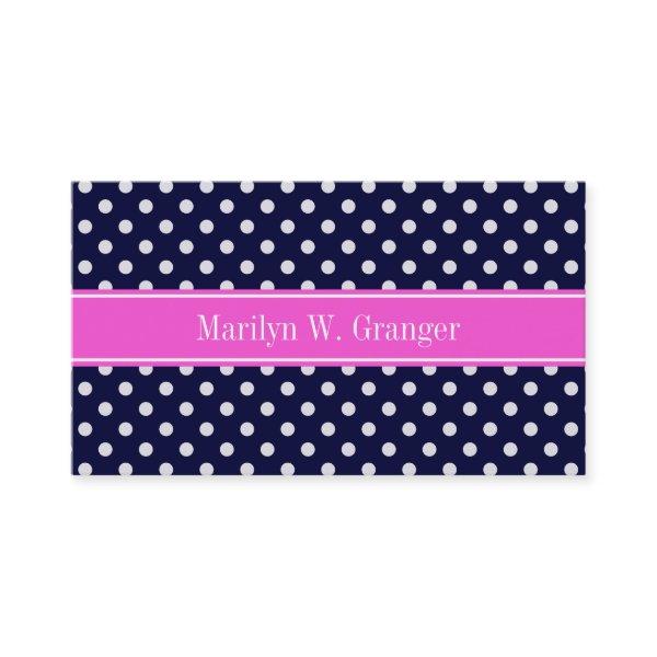 Navy White Polka Dots Hot Pink Ribbon Monogram