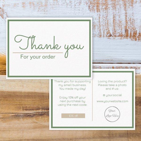 Neatral sage green logo business thank you card