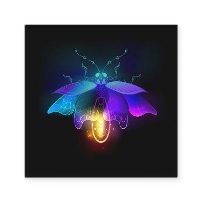 Neon Firefly on black Square