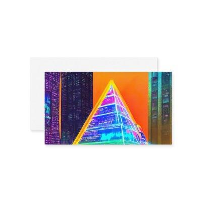 Neon Futuristic hologram Pyramid in Modern City