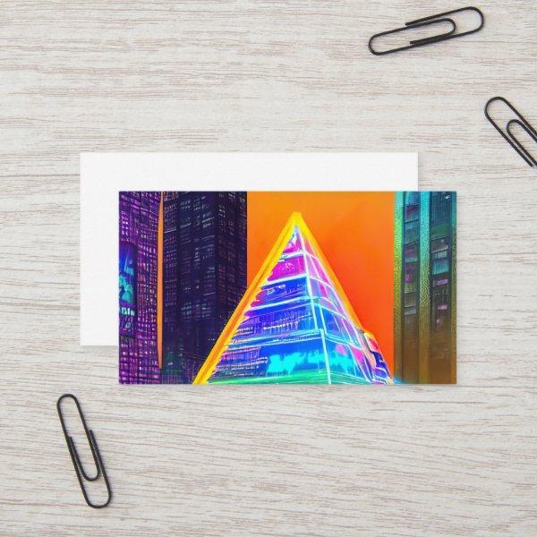 Neon Futuristic hologram Pyramid in Modern City