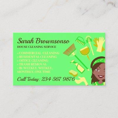 Neon Green Dark Skin Janitorial Lady Cleaning