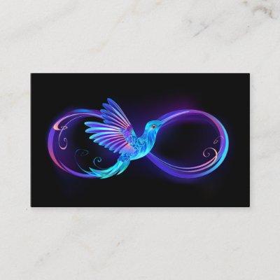 Neon Infinity Symbol with Glowing Hummingbird