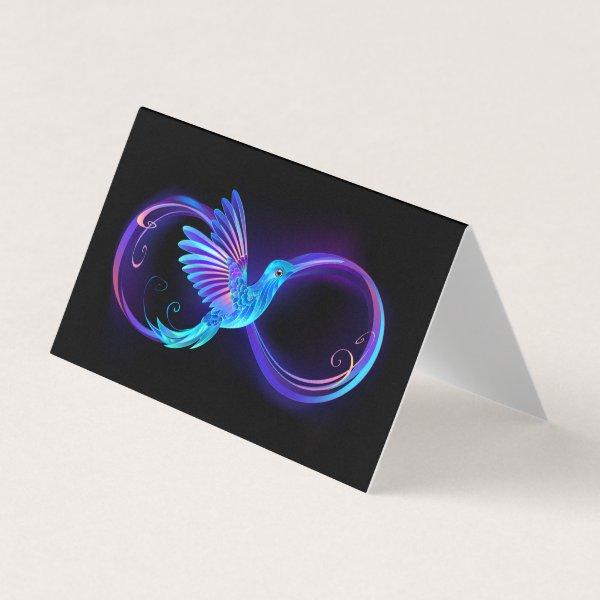 Neon Infinity Symbol with Glowing Hummingbird