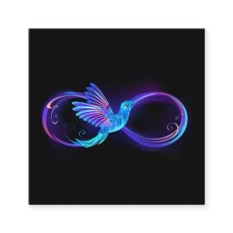 Neon Infinity Symbol with Glowing Hummingbird Square