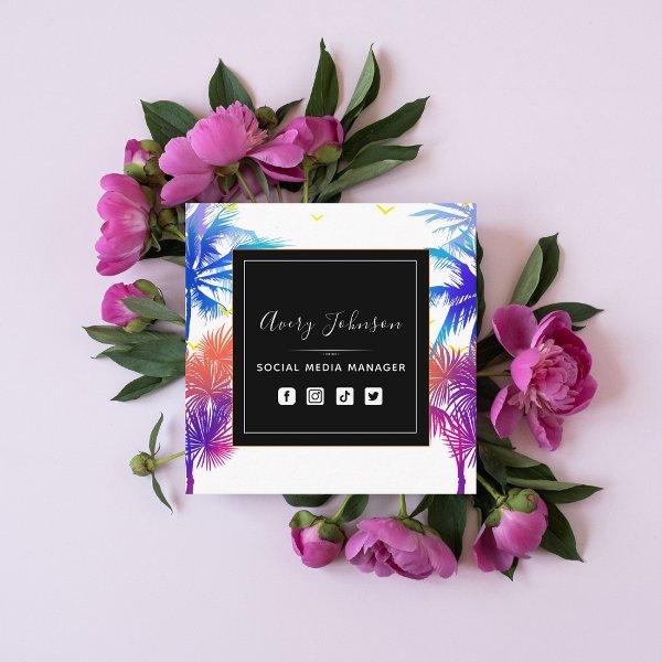 Neon Palm Tree Vacation Theme Qr Code Social Media Square