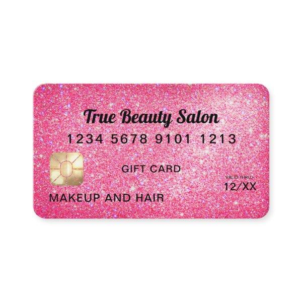 Neon Pink Glitter Credit Card Gift Certificate