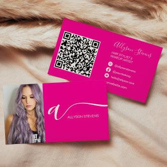 Neon pink hair makeup photo initial qr code