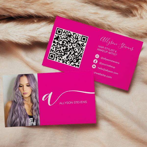 Neon pink hair makeup photo initial qr code