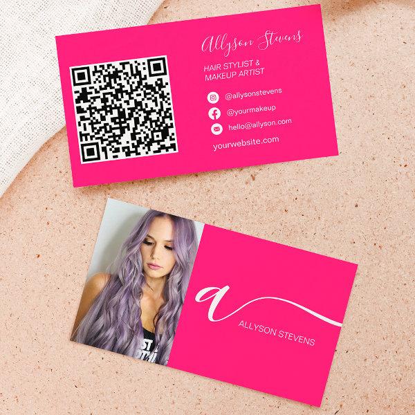 Neon pink hair makeup photo initial qr code