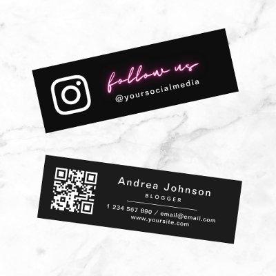 Neon Pink Minimal Follow Us Social Media & QR Code Mini