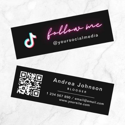 Neon Pink Minimalist Follow TikTok & QR Code Mini