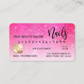 Neon Pink Sequin Glitter Credit Card Nail Tech