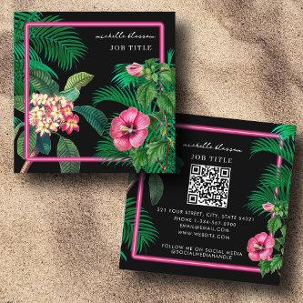 Neon Pink Tropical Botanicals QR Code Social Media Square