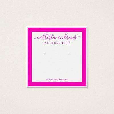 Neon Pink White Border Cursive Earring Display