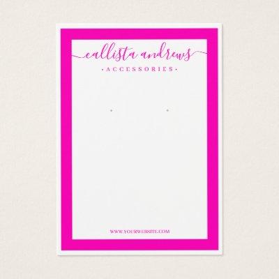 Neon Pink White Border Cursive Earring Display