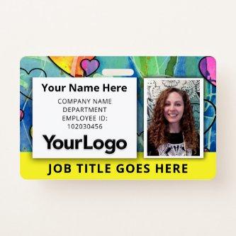🌈🔥 Neon Watercolor Abstract Employee ID Badge
