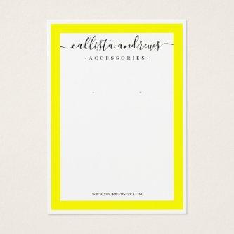 Neon Yellow White Border Cursive Earring Display