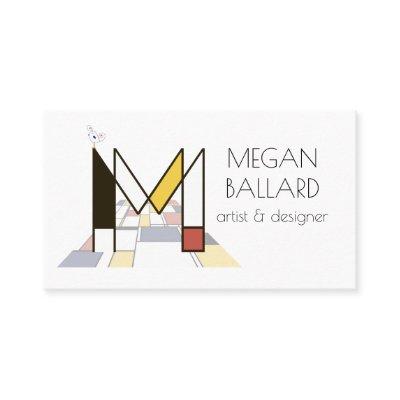 Neoplasticism style art monogram. Letter M