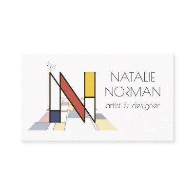 Neoplasticism style art monogram. Letter N