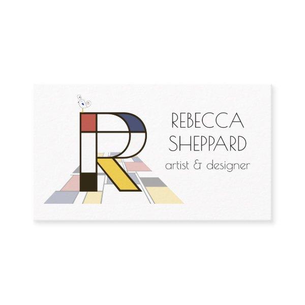 Neoplasticism style art monogram. Letter R