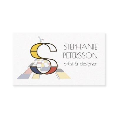Neoplasticism style art monogram. Letter S