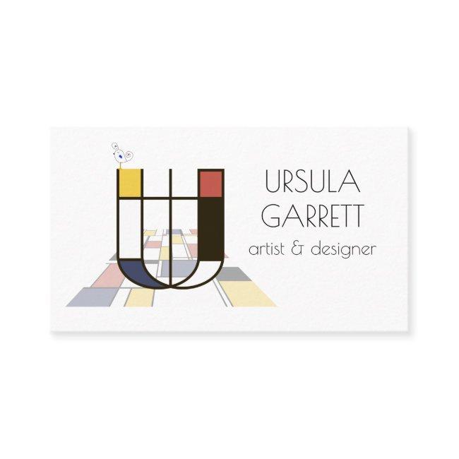 Neoplasticism style art monogram. Letter U