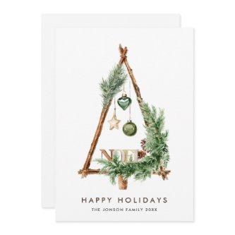 Neutral Minimalist Boho Christmas Composition Holiday Card