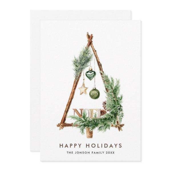 Neutral Minimalist Boho Christmas Composition Holiday Card