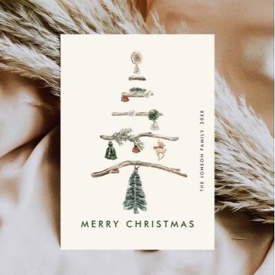 Neutral Minimalist Boho Christmas Composition Holiday Card