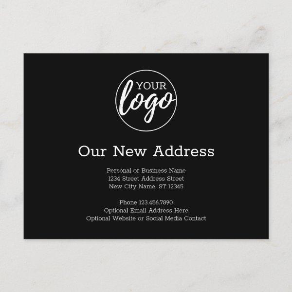 New Address Change with Business Logo Black Announcement Postcard