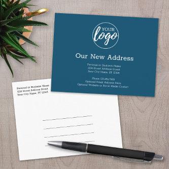New Address Change with Business Logo Blue Announcement Postcard
