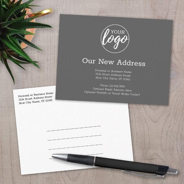 New Address Change with Business Logo Gray Announcement Postcard